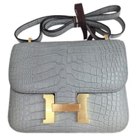 HERMES Constance Matte Crocodile Leather Kangkang Shoulder Crossbody Bag Women's 0V Crystal Gray