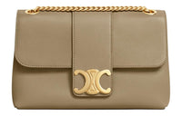 CELINE Calfskin Portable Crossbody Bag, Shoulder Bag Medium Size Women's Tan