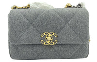 CHANEL 19Bag Wool Flap Crossbody Bag, Shoulder Bag Women's Gray