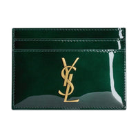 SAINT LAURENT CASSANDRA Sheepskin Card Holder Women's Pine Green