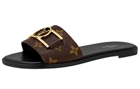LOUIS VUITTON Lock It Slide Slippers Women's Black
