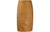 SAINT LAURENT Leather Long Skirts Women's Brown