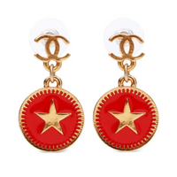 CHANEL 2001 Gold Plated Cc Pendant Earrings