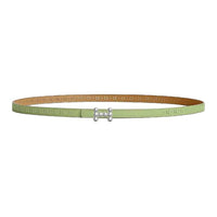 HERMES Palladium-Plated Leather Belts Women's Green/Brown Width 1.3CM