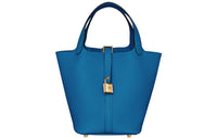 HERMES Picotin Lock Cow Leather Basket Bag Handbag Bucket Bag Women's Greece Blue