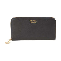 PRADA Cross-Stitch Leather Wallet Women's Black