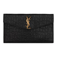 SAINT LAURENT UPTOWN Cow Leather Envelope Bag Clutches Small Size Women's Black
