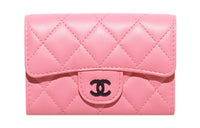 CHANEL Sheepskin Card Holder Women's Coral Pink