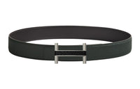 HERMES Comfortable Silver Buckle Epsom Calfskin Double-Sided Leather Belt Men's Graphite/Dark Green Width: 3.8cm