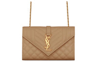 SAINT LAURENT Grained Embossed Leather Envelope Bag Shoulder Bag Crossbody Bag Small Size Women's Taupe