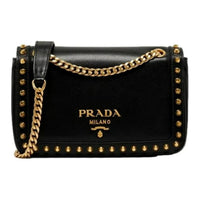 PRADA Glossy Finish Calfskin Shoulder Bag Crossbody Bag Women's Black