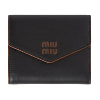 MIU MIU Leather Wallet Small Size Women's Black & Cognac Brandy