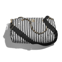CHANEL Printed Fabric And Metal Bowling Bag Handbag Shoulder Bag Large Size Women's White & Black