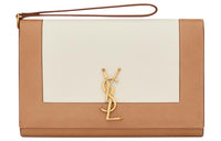 SAINT LAURENT CASSANDRE Lambskin Clutch Women's Ecru And Brown Gold
