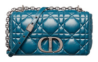 DIOR Caro Cow Leather Shoulder Bag Crossbody Bag Medium Size Women's Steel Blue