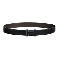 HERMES Stainless Steel Leather Belts Men's Black/Ebin Width 3.2CM