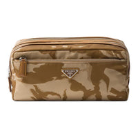 PRADA Recycled Nylon With Patchwork Leather Clutch Small Size Men's Khaki
