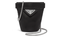 PRADA Soft Sheepskin Clutch Bag Over The Shoulder Mini Unisex Black