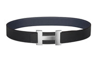 HERMES Comfortable Elegance Elegant Silver Buckle Togo Calfskin Double-Sided Leather Belt Men's Width: 3.8cm