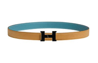 HERMES Classic H Letter Logo Smooth Buckle Calfskin Leather Belts Women's Brown Width 2.4CM
