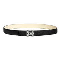 HERMES Calfskin Metal Palladium-Plated Leather Belts Women's Black Width 2.4CM