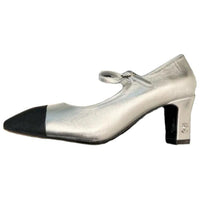CHANEL Block Heel Mary Jane Shoes Women's Silver