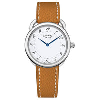 HERMES Wrist Watch Quartz Movement Cowhide Strap 36mm White Dial Women's Watch