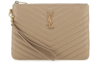 SAINT LAURENT Monogram Cow Leather Wristband Clutch Women's Brown