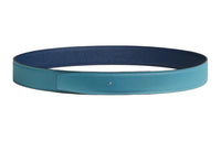HERMES Solid Color Design Smooth Buckle Leather Belts Women's Blue 3.2CM