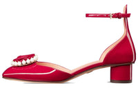 DIOR Rose Chunky Heel High Heels 3.5cm Women's Red
