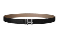 HERMES Avant-Garde Silver Buckle Epsom Calfskin Double-Sided Leather Belt Women's Black Width: 2.4cm