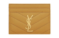SAINT LAURENT CASSANDRE Grained Embossed Cow Leather Card Holder Women's Yellow Green
