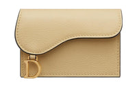 DIOR Saddle Sheepskin Card Clip Card Holder Women's Light Yellow
