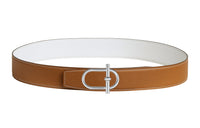 HERMES Individual Silver Buckle Epsom Calfskin Double-Sided Leather Belt Men's Brown/White Width: 3.8cm