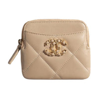 CHANEL 19Bag Lambskin Coin Purse Women's Dark Beige