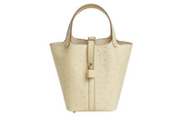 HERMES Picotin Lock Ostrich Leather Basket Bag Handbag Women's Y1 Vanille Vanilla