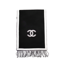 CHANEL Sheep Wool Knit Scarves Unisex Black White