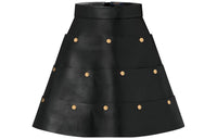 LOUIS VUITTON Tiered Snap Button Leather Skirt