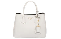 PRADA Double Leather Shoulder Bag Crossbody Bag Handbag Medium Size Women's White