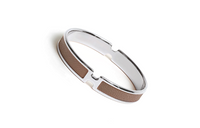 HERMES Palladium-Plated Metal Calfskin Bangles Women's Brown