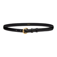 CELINE Gold Pin Buckle Design Calfskin Leather Belts Women's Black Width 1.8CM