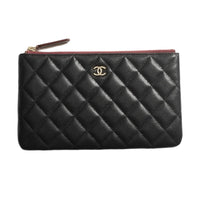 CHANEL Shiny Calfskin Clutch Small Size Women's Black
