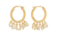 CELINE Letter Hoop Rhinestone Earrings In Brass With Finish And Crystals