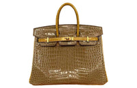 HERMES Birkin Crocodile Leather Birkin Bag Handbag Women's Nude Sand & Amber Yellow