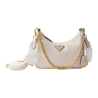 PRADA Leather Crescent Bag, Portable Crossbody Bag, Shoulder Bag Mini Women's White