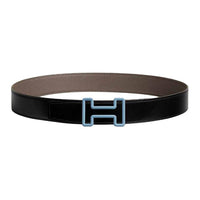 HERMES Stainless Steel Leather Belts Unisex Black Umber Width: 3.8CM