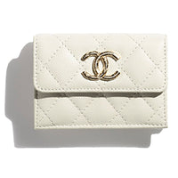 CHANEL Grained Shiny Calfskin Wallet Small Size Women's Light Gray