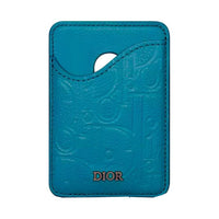 DIOR Leather Card Holder Unisex Blue