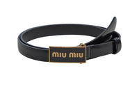 MIU MIU Brand Logo Smooth Buckle Leather Belts Women's Black