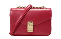 CELINE Cow Leather Shoulder Bag Women's Red
